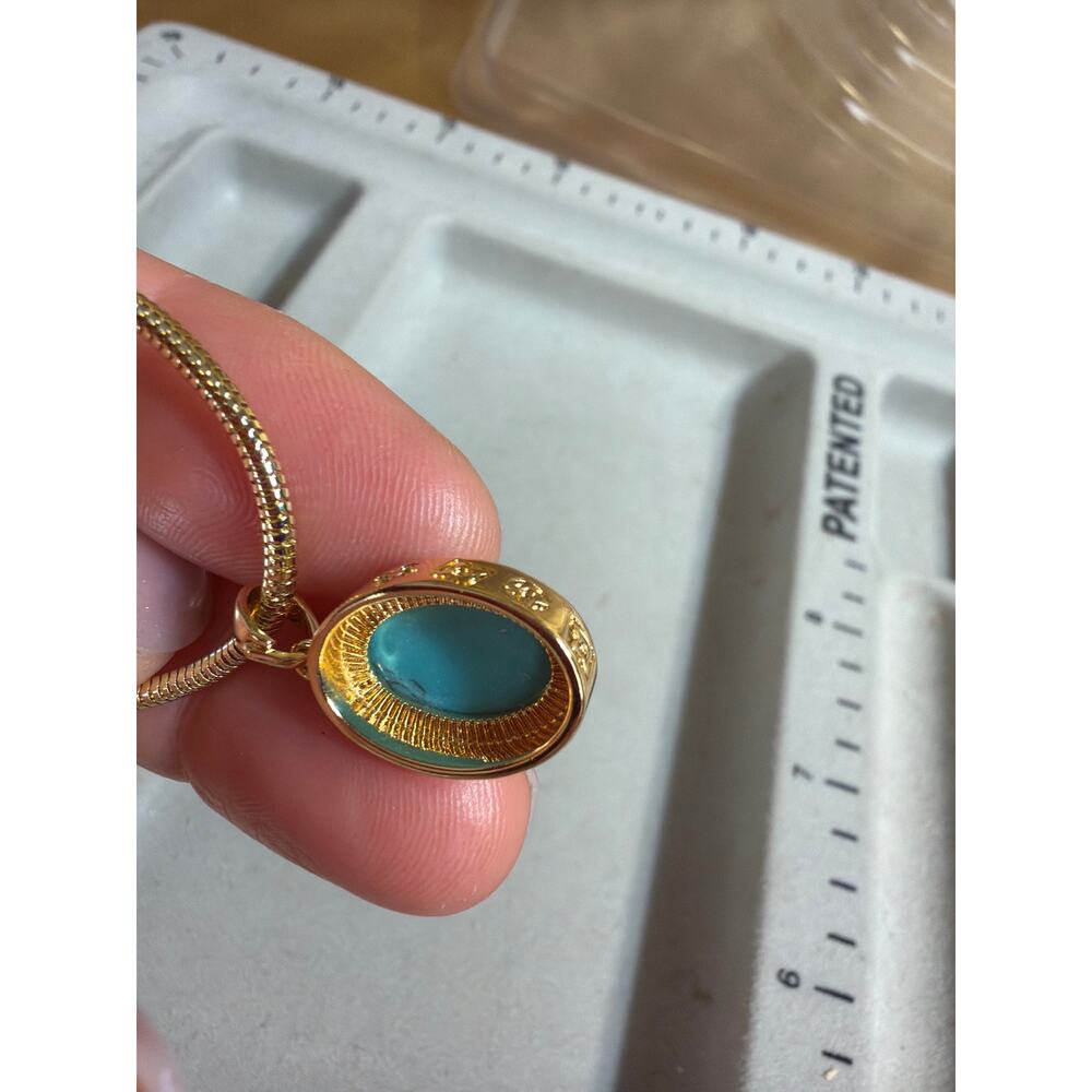 Stainless Steel Turquoise Pendant Necklace Gold Tone Waterproof 20" Chain New - Picture 12 of 14